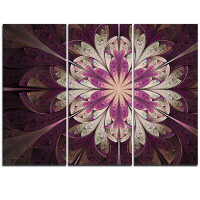 Design Art White Purple Rounded Fractal Flower - 3 Piece Graphic Art on Wrapped Canvas Set