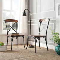 Rosalind Wheeler Industrial Style Set Of 2Pcs Dining Chairs Metal Frame Natural Elm