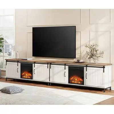 Gracie Oaks 116''  TV Stand With 18'' Electric Fireplace Insert Entertainment Centre Console Centre Table With16 LED Lig