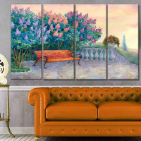 Design Art 'Bench Under Flowering Lilac' Multi-Piece Image on Canvas
