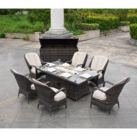 Lark Manor Abraham Rectangular 6 - Person 71'''' Long Fire Pit Table Dining Set With Cushions