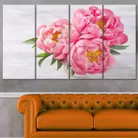 Design Art 'Bunch of Peony Flowers in Vase' 4 Piece Graphic Art on Wrapped Canvas Set