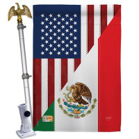 Breeze Decor US Mexico Friendship - Impressions Decorative Aluminum Pole & Bracket House Flag Set HS108205-BO-02