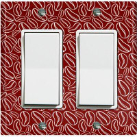 WorldAcc Metal Light Switch Plate Outlet Cover (Coffee Beans Maroon White - Double Rocker)