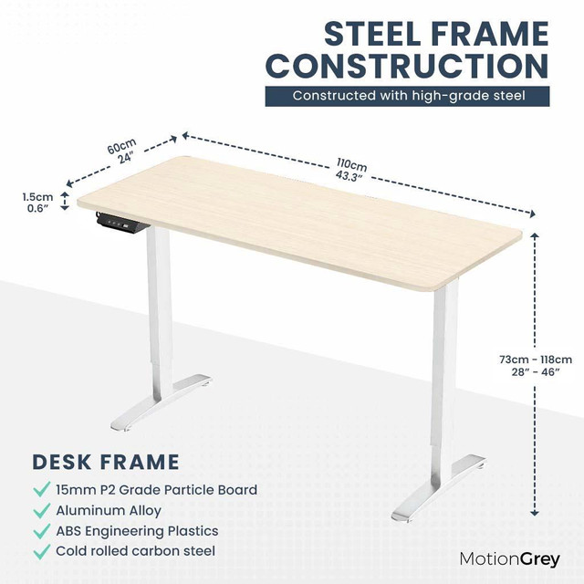 MotionGrey Standing Desk Height Adjustable Electric Motor Sit-to-Stand Desk Computer for Home and Office - Light Brown in Desks - Image 2