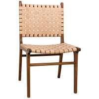 Noir Dede Leather Solid Wood Side Chair in Beige