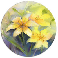 Design Art 'Watercolor Painting Yellow Lily Flower' Oil Painting Print on Metal