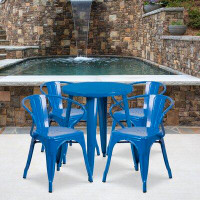 Latitude Run® Cordele 24'' Round Metal Indoor-Outdoor Table Set with 4 Arm Chairs