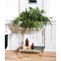 Laurel Foundry Modern Farmhouse Millar White Washed Galvanized Metal Two Tier Planter Cart with Tub on the top