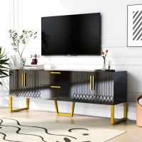 Ivy Bronx TV Stand for TVs up to 75 Inches,Wood TV Console Table with Metal Legs and Handles