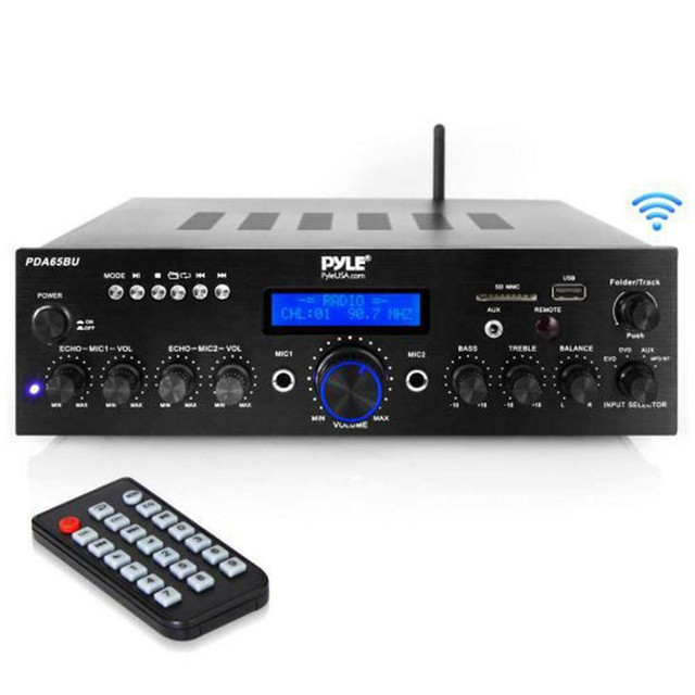 NEW PYLE PDA65BU 200 WATT AMPLIFIER WITH BLUETOOTH AND DUAL MIC INPUTS - GREAT FOR PA/MUSIC SYSTEMS! in Stereo Systems & Home Theatre in Ontario