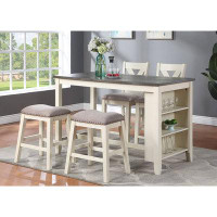 Gracie Oaks Modern Contemporary 5pc Counter Height High Dining Table W Storage Shelves High Chairs And Stools Wooden Kit