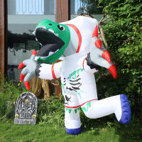 The Holiday Aisle® 6 FT Long Halloween Inflatable Hanging Zombie Astronaut Dinosaur, Blow Up Yard Decoration Dinosaur In