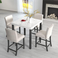Red Barrel Studio Five-piece dining set with imitation marble tabletop, restaurant combination set