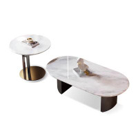 MABOLUS 47.24" Picture colorA Genuine Marble Double circle Coffee Table