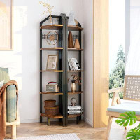 17 Stories 5-Tier Corner Shelf, Freestanding Corner Bookshelf, Plant Stand, Industrial Bookcase, Multi Storage Shelf Rac