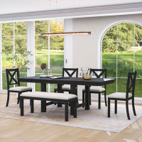Gracie Oaks Chauntae 6 - Piece Extendable Trestle Dining Set, 4 Upholstered Dining Chairs and Bench