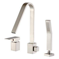 POP Sanitaryware Waterfall Bathtub Faucet With Handheld Shower, Deck Mount Solid Brass Tub Spout 3 Holes Contemporary Ba