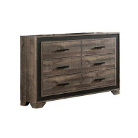 Millwood Pines Kaster 58 Inch Wide Dresser With 6 Drawers, Black Handles, Brown Wood Finish