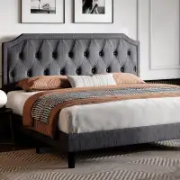 Red Barrel Studio Red Barrel Studio® King Size Upholstered Platform Bed With Curved Rhombic Button Tufted Headboard, Eas