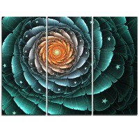 Design Art Fractal Flower Turquoise - 3 Piece Graphic Art on Wrapped Canvas Set