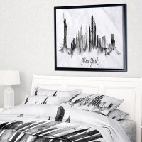 East Urban Home 'Silhouette Ink New York' Framed Oil Painting Print on Wrapped Canvas