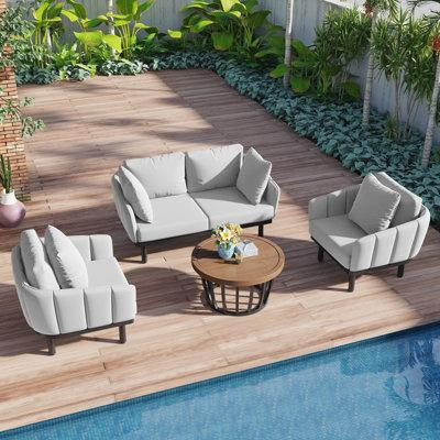Latitude Run® Modern 4-Piece Outdoor Iron Frame Conversation Set in Patio & Garden Furniture
