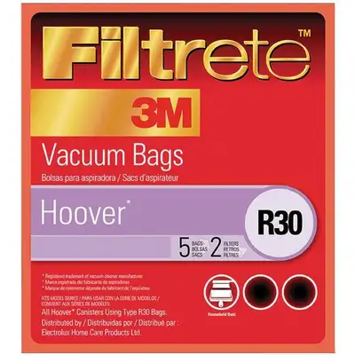 Filtrete 5-Pack Type R30 Vacuum Bags with 2-Pack Filters. Fits Hoover Vacuum cleaners.