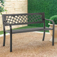 Red Barrel Studio Garden Bench,Outdoor Benches,Iron Steel Frame Patio Bench With Mesh Pattern And Plastic Backrest Armre