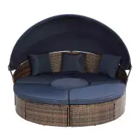 Latitude Run® Hot Sale KD Rattan Round Lounge With Canopy Bali Canopy Bed Outdoor