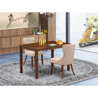 Red Barrel Studio 3-Pc Kitchen Set Includes a Rectangle Dining Table and 2 Parson Chairs - Antique Walnut finish