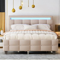 Ivy Bronx Upholstered Platform Bed With Led Frame, Trundle And 2 Drawers