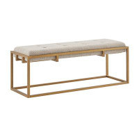 Everly Quinn Button-Tufted Upholstered Metal Base Accent Bench