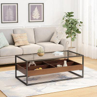 Ebern Designs Accent Rectangle Glass Coffee Table With Storage Shelf