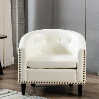 Winston Porter Faux Leather Tufted Barrel Chairtub Chair For Living Room Bedroom Club Chairs