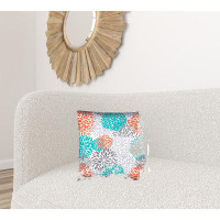 East Urban Home 17" X 17" Orange And White Zippered Floral Throw Indoor Outdoor Pillow
