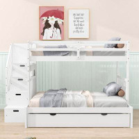 Harriet Bee Ebarb Kids Twin Over Twin/Full 4 Drawers Wooden Bunk Bed with Twin Size Trundle and Shelves