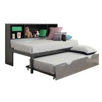 Hokku Designs Guarionex Black And Silver Twin Daybed With Bookcase And Trundle