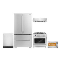 Cosmo 5 Piece Kitchen Package with French Door Refrigerator & 36" Freestanding Dual Fuel Range