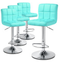 Bring Home Furniture Set Of 4 Square Adjustable Height Swivel Bar Stools, Lift Pub Chair, Faux Leather Chair