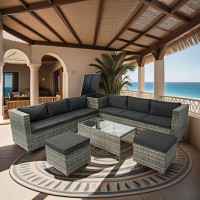 Latitude Run® Outdoor  Patio Sectional Set with One Storage Box Under Seat