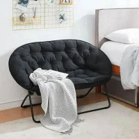 Ebern Designs Two-Seater Foldable Black Sofa (2PCS/Case)