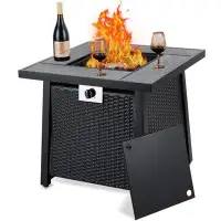 Yesurprise 24.5" H x 28" W Stainless Steel Propane Outdoor Fire Pit Table with Lid
