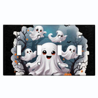 WorldAcc Metal Light Switch Plate Outlet Cover (Halloween Cute Ghosts Pumpkin - Quadruple Toggle)
