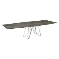 Casabianca Furniture Dcota Manual Dining Table With Brushed Stainless Steel Base And Brown Marbled Porcelain Top