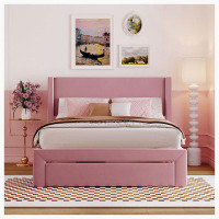 Latitude Run® Storage Bed Velvet Upholstered Platform Bed with a Big Drawer