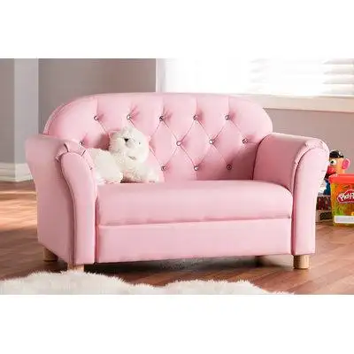 Winston Porter Lefancy  Gemma Modern and Contemporary Pink Faux Leather 2-Seater Kids Loveseat