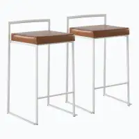 Wenty Contemporary Stackable Counter Stool In White With Camel Faux Leather Cushion By Lumisource - Set Of 2