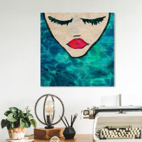 Oliver Gal Water Coveted Square, Ocean Glam Girl Modern Blue Canvas Wall Art Print For Bedroom