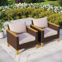 Lark Manor Argyri Wicker Outdoor Patio Chair with Cushions